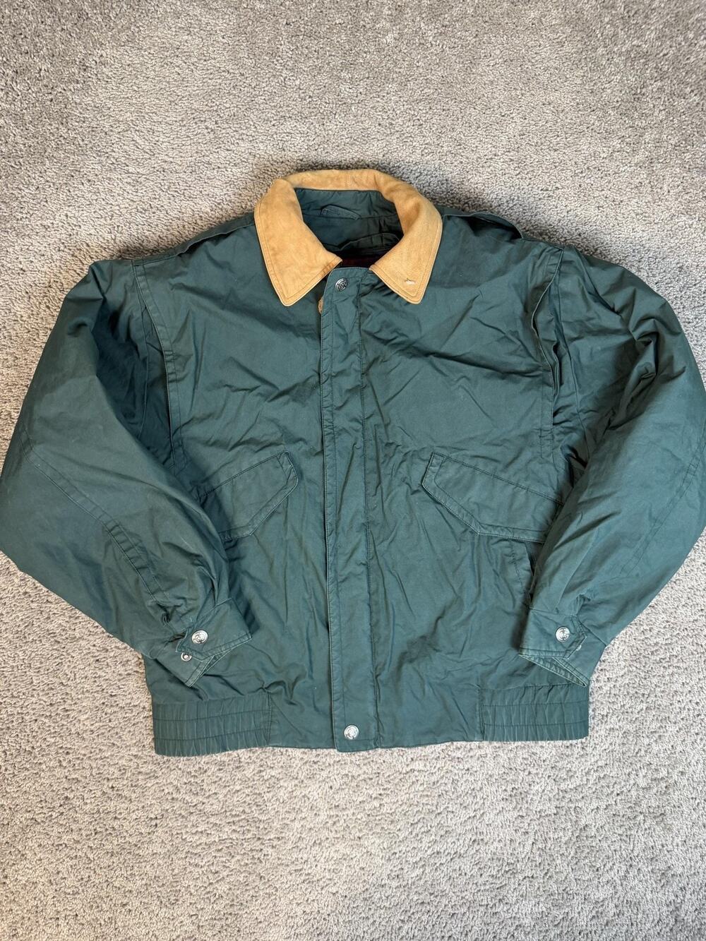 Outdoor Exchange Jacket Mens M Green Bomber Leather Collar Lined Insulated